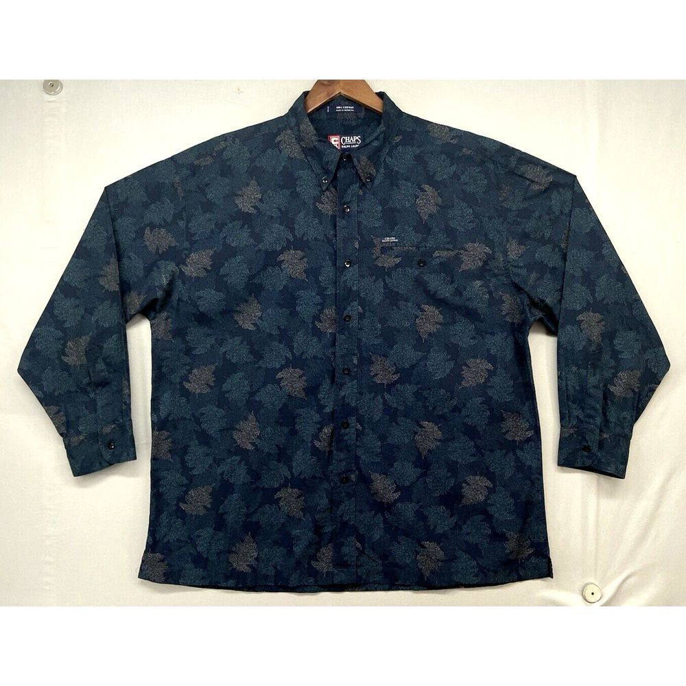VINTAGE Chaps Ralph Lauren Button Shirt Mens XL Leaf Print 90s Camp Straight Hem